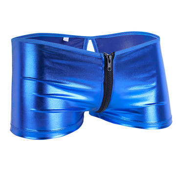 Sexy PU Leather Low-Rise Men Boxer Shorts / Open Back Zipper Closure Hole Men Underpants - EVE's SECRETS
